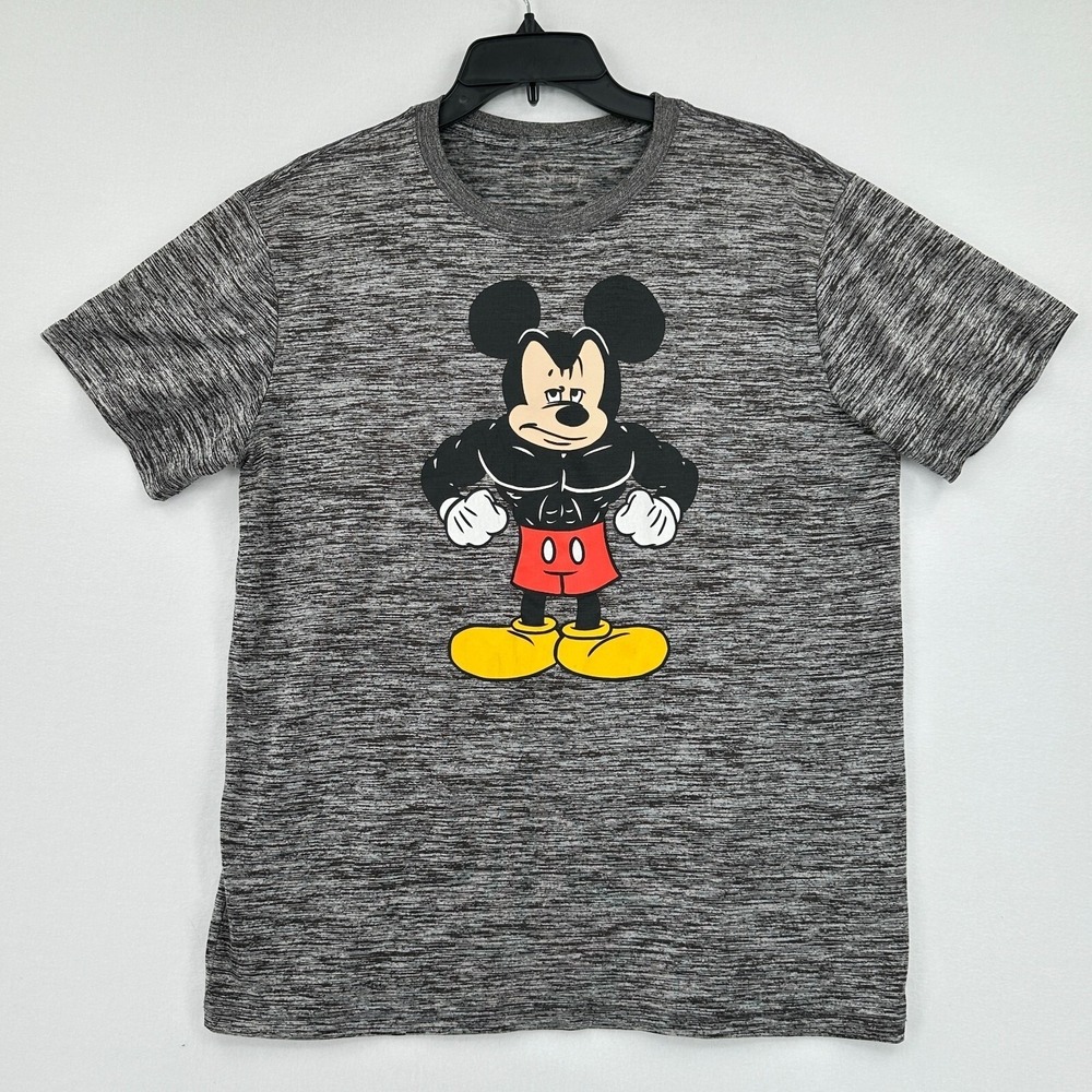 Disney Mickey Mouse Tshirt Mens M Gray White Gym Workout Buff Gains Activewear